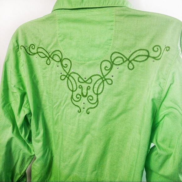 Green Ombré Western Snap Front Shirt Sz L - Picture 6 of 13